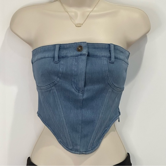 Jluxlabel x Nat And Liv Crop Top Denim Corset Strapless Blue Size Small New - Picture 2 of 12
